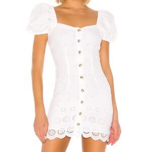 Majorelle Johnny Puff Sleeve Eyelet Button Front White Mini Dress Cotton Lined M